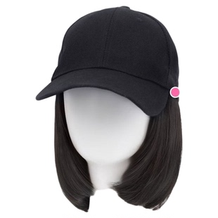 棒球帽假发女新款短内扣波波头假发帽子一体式百搭韩版鸭舌帽