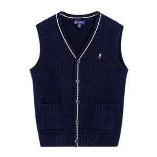 POLOWALK童装男童学院风针织马甲2025秋冬新款中大童V领无袖毛衣