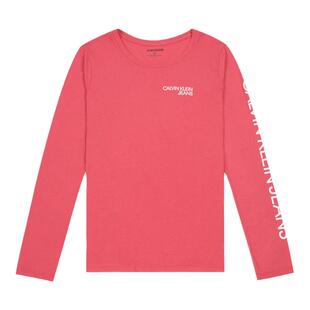 Calvin Klein/凯文克莱ck女士袖边印花字母logo休闲圆领长袖T恤