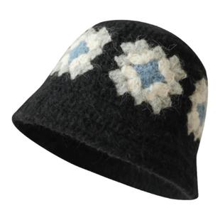 秋冬手钩毛线帽女生小众百搭高颜值盆帽保暖针织帽气质甜美渔夫帽