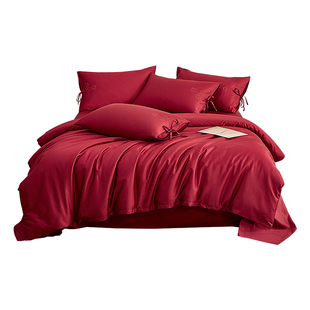 婚庆大红色100S长绒棉床上四件套结婚2025新款全棉纯棉a类高级感