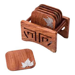 实木花梨杯垫套组杯托隔热垫茶杯垫防烫茶托功夫茶具茶道零配件锡