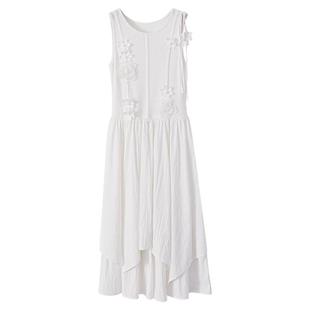 【清仓秒杀】夏韩系气质裙子小个子小众设计感无袖白色花朵连衣裙