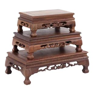 鸡翅木红木雕刻工艺品托架奇石方底 实木质盆景花盆佛像摆件底座