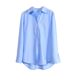 浅蓝色衬衫女春夏季百搭微宽松职业通勤衬衣叠穿莫代尔棉抗皱上衣