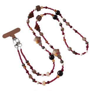 美拉德色系手机链时尚豹纹串珠星星独特不规则链条斜挎可背挂链女复古棕色小众高级感背带挂绳包包相机链子壳