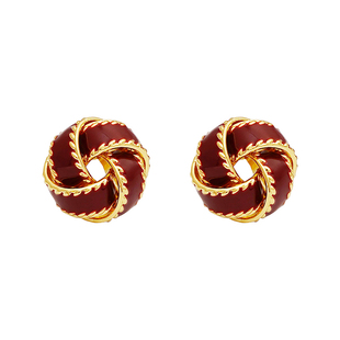 有爱可寻复古气质同心结酒红色滴油耳钉女无痛蚊香盘耳夹无耳洞潮