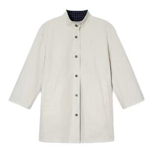 诗篇专选双面穿格纹立领宽松休闲中长款简约风衣外套2025款