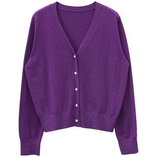 333sss 春天的紫色～显白v领长袖针织衫开衫女短款上衣