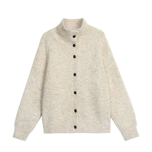 pusumede 凛冬旷野 氛围感高领毛衣外套女慵懒宽松翻领针织开衫