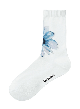 Desigual新品雏菊手绘印花中筒袜