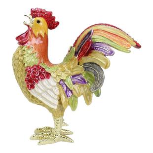 珐琅彩凤尾公鸡创意装饰摆件风水招财合金工艺品送长辈送领导