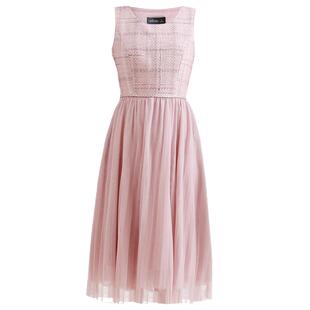 未风粉色小香风连衣裙女秋冬2025冬装新款女装拼接网纱中长款裙子