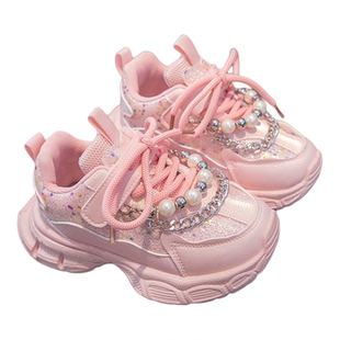 儿童运动鞋链条女童2025秋冬季新款防滑实心底小女孩公主风老爹鞋