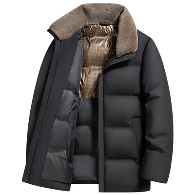 【石墨烯蓄热】鸭鸭冬季羽绒服男短款羊毛领中老年保暖外套爸爸装