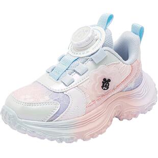 巴布豆童鞋女童鞋子旋钮跑步鞋2026春秋新款大童老爹鞋儿童运动鞋