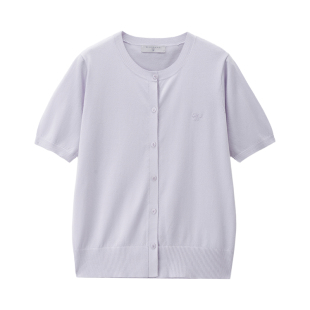 佐丹奴针织衫女夏季新款蝴蝶结刺绣宽松圆领短袖针织开衫13356238