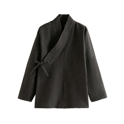 秋冬毛呢外套宽松禅修汉服右衽道袍复古传统交领汉服禅修居士服