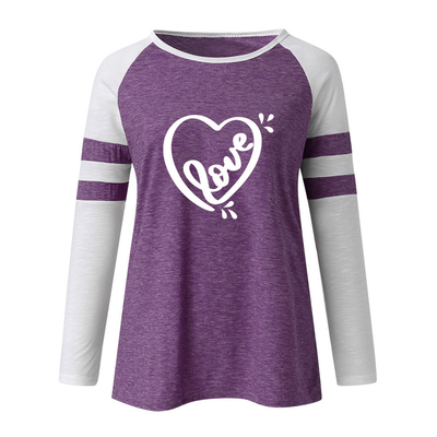 条纹长袖T恤女圆领拼色上衣