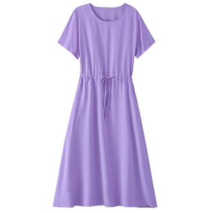 新款气质洋气年轻款棉绸连衣裙女夏季碎花妈妈显瘦人造棉裙子外穿