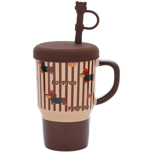 网红小狗马克杯带盖吸管杯成人办公室吨吨杯咖啡杯陶瓷水杯大容量