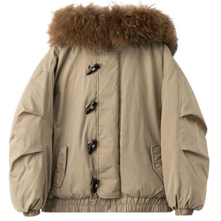 特大码女装胖mm美式高街毛领夹棉外套女冬季洋气百搭加厚羽绒棉服