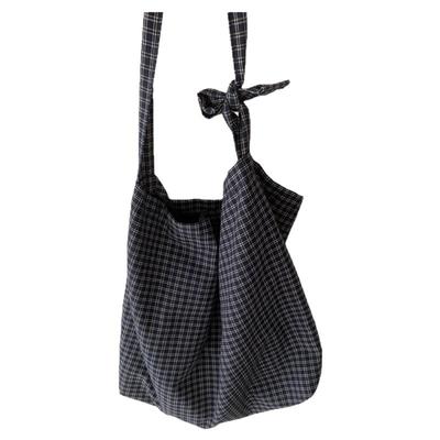 日系棉麻格纹慵懒感百搭帆布包