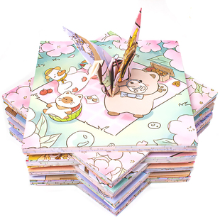大角色折纸小花和朋友创意精美折纸千纸鹤材料幼儿园折纸专用彩纸正方形15cm爱心纸船专用彩纸叠纸双面的印花