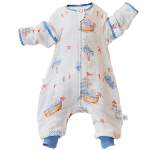 踏踏猴婴儿桑蚕丝睡袋春秋竹棉纱布宝宝分腿儿童夏季防踢被睡袋