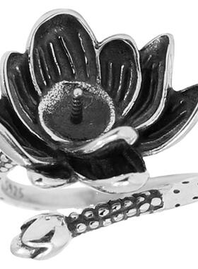 女S925纯银DIY镶嵌圆珠戒指空托