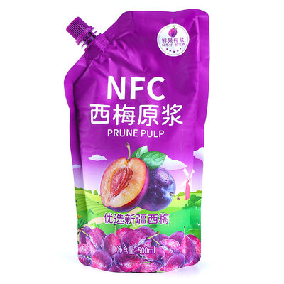 鲜果正宗100纯西梅原浆高浓度新疆鲜榨无添加纯果汁饮料500ml袋装