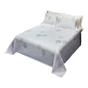 高密度全棉白色贡缎床单单件浅灰黄色风景树纯棉被单酒店民宿加大