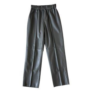 欧洲站2025秋冬新款小羊皮真皮高腰松紧腰皮裤女长裤九分皮裤子