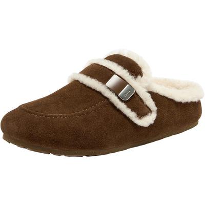 Bata勃肯毛毛鞋女2025秋商场新款英伦牛剖皮通勤一脚蹬AUH13CH5