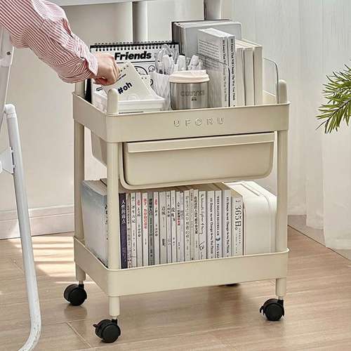 书架落地置物架可移动带轮书桌旁放书本收纳架简易办公室多层书柜