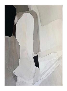 北欧黑白线条半手绘抽象装饰画