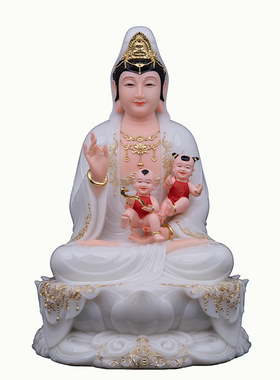典藏送子观音菩萨佛像家用供奉中式汉白玉树脂龙凤送子娘娘摆件