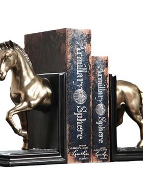 美式复古创意书房酒柜装饰品摆件骏马书靠书挡家居饰品摆设工艺品