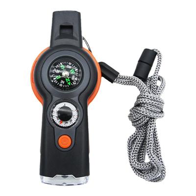 户外七合一多功能口哨7合1求生哨救生哨子带LED灯温度计指南针