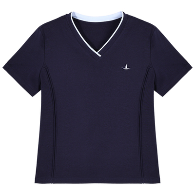 正肩v领短袖t恤女修身洋气上衣