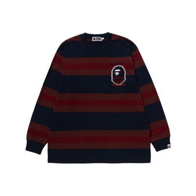 猿人毛巾绣标条纹图案长袖T恤