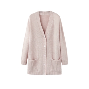 TKY SHOP慵懒温柔风粉色针织开衫2025年春季新款长款宽松外套女