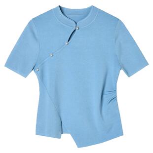 2025年秋Outlets正品 高端RU系列高弹修身上衣不规则下摆针织衫女