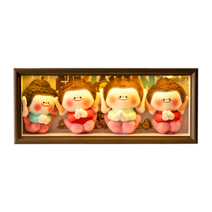 文创玩偶盲盒挂件收纳盒佛小伴毛绒防尘展示盒触摸充电带灯相框