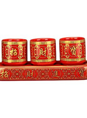 陶瓷供杯招财描金浮雕莲花三套杯