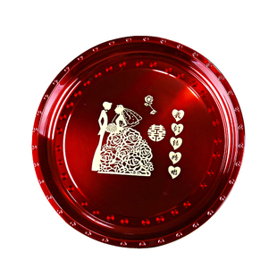 结婚托盘红色圆形喜盘不锈钢糖果盘茶盘子婚礼改口敬茶杯茶具套装