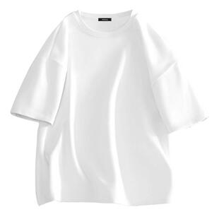 MINISO/名创优品重磅基础款纯白色短袖男夏季纯棉大领口正肩t恤Y