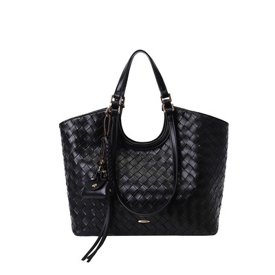 Chio’2nd托特包包女秋冬黑色编织包日常通勤百搭手提单肩通勤包