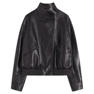 邱莹莹HELA AOMI “罗兰酱紫”绵羊皮复古廓形皮衣机车风短外套