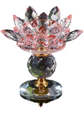 水晶莲花烛台摆件供佛酥油灯座水晶莲花烛台家具工艺品 佛堂供灯